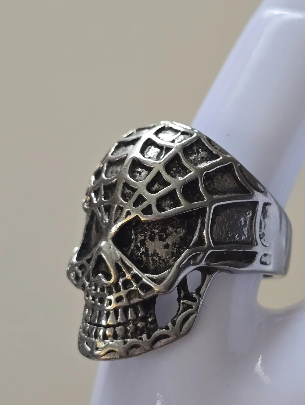 Men's Silver Skull Web Ring - Gothic Statement Jewelry Size 11
